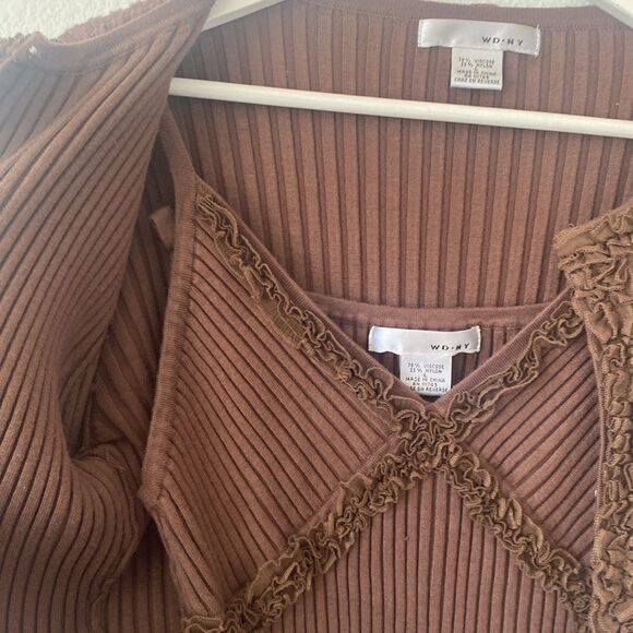 Vintage Y2k wd ny Brown Ribbed Long Sleeve Cardigan and Tank Top Set - Picture 4 of 6